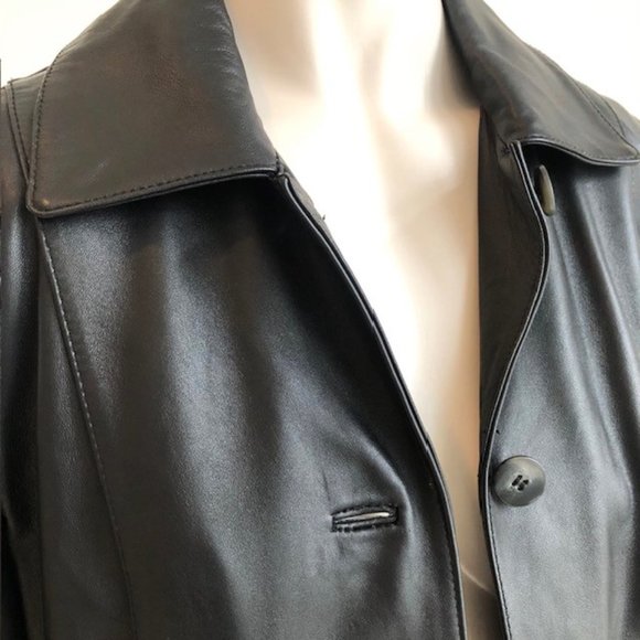 Black DANIER Leather Mid-Length Button-Front Coat / Jacket with Liner Vest XS - Picture 13 of 16
